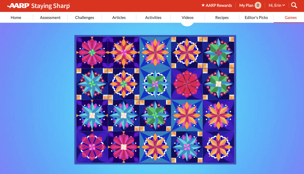 AARP.org Staying Sharp Pattern Match game